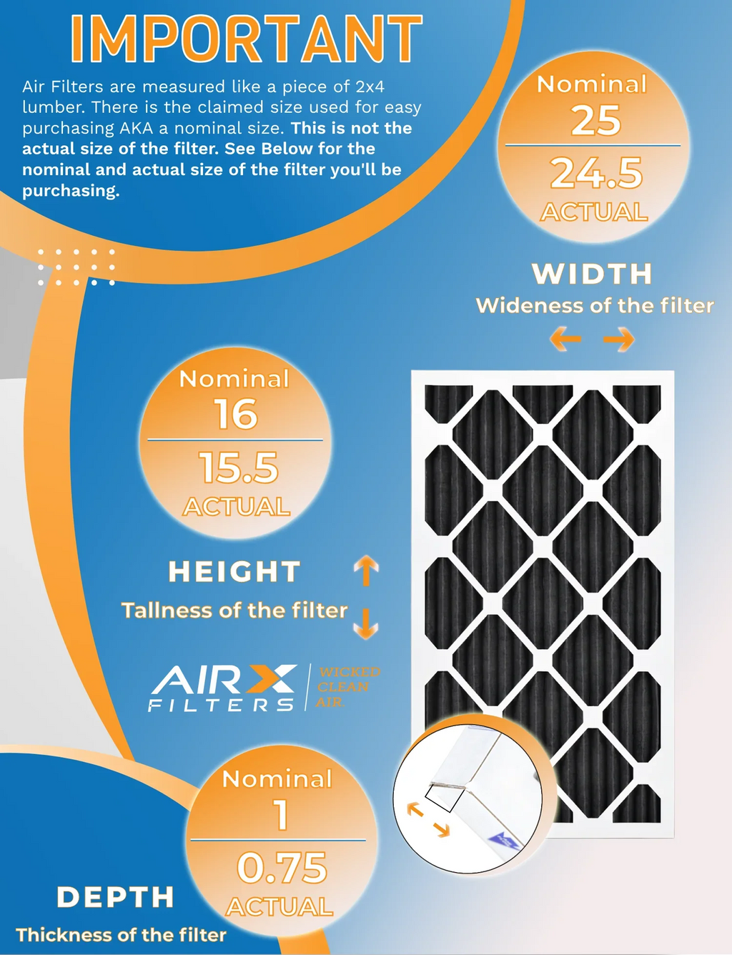 16x25x1 Air Filter MERV 8 Rating, 12 Pack of Furnace Filters Comparable to MPR 700, FPR 5, Pet Odor Retention Filters - Made in USizeA by AIRX FILTERSize WICKED CLEAN AIR.