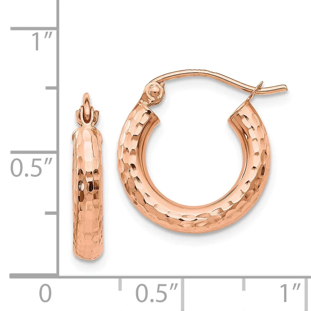 Real 14kt Rose Gold Polished Lightweight Sizemall Diamond-cut Tube Hoop Earrings; for Adults and Teens; for Women and Men