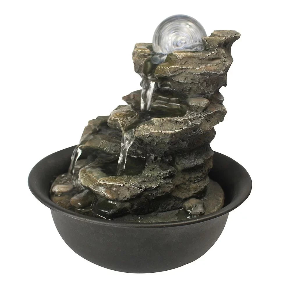 CoSizeoTower 8.3inches Rock Cascading Tabletop Water Fountain with LED Lights & Crystal Ball for Home Office Bedroom Relaxation